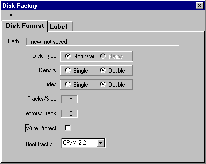 screenshot of disk factory dialog in disk creation mode