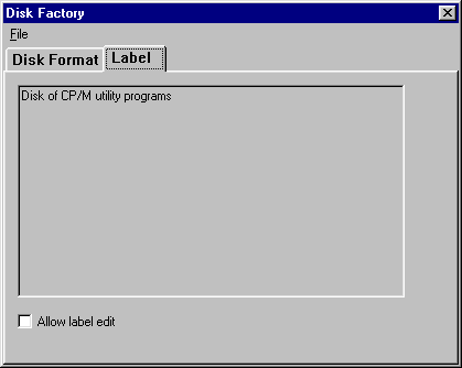 screenshot of disk factory dialog in disk label inspection mode