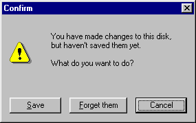 screenshot of disk factory 'save changes' confirmation dialog