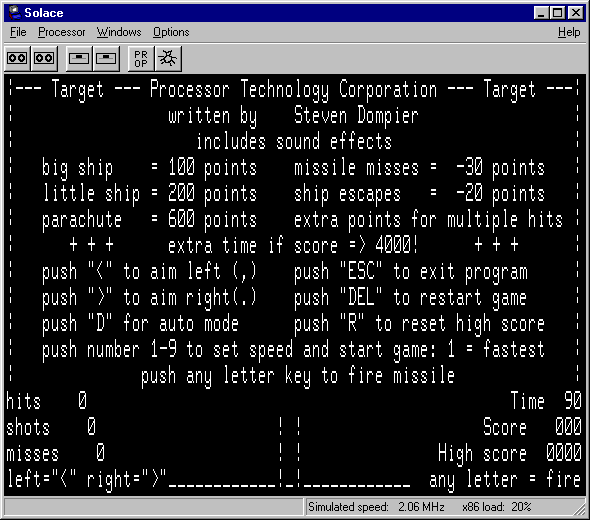 picture of emulator screen